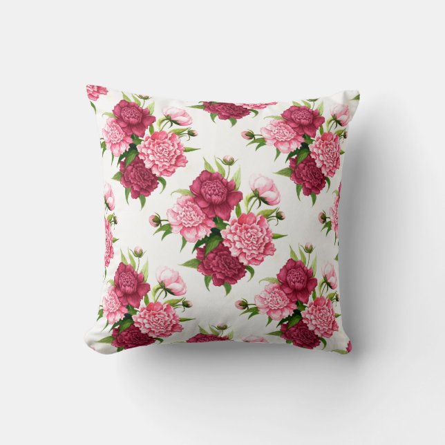 Chic Pink and Burgundy Peonies Accent Pillow (Front)