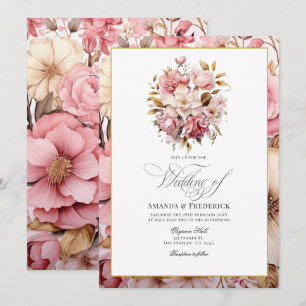 Chic Pink and Gold Floral Design Invitation
