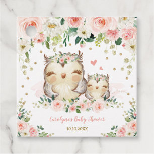 Chic Pink and Gold Floral Owl Baby Shower Birthday Favour Tags