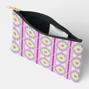 Chic Pink and Gold Geometric Floral Pattern Accessory Pouch