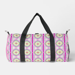 Chic Pink and Gold Geometric Floral Pattern Duffle Bag