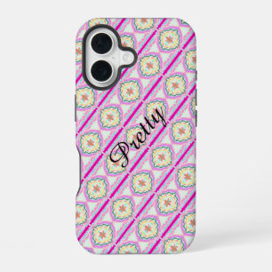 Chic Pink and Gold Geometric Floral Pattern iPhone 16 Case