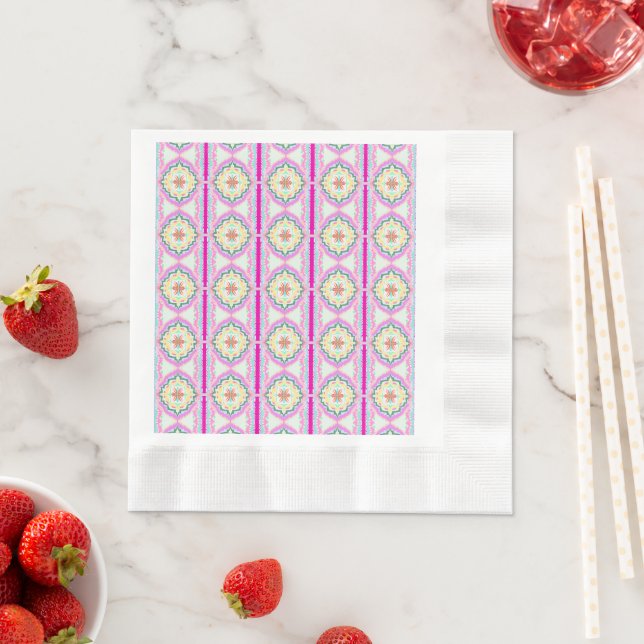 Chic Pink and Gold Geometric Floral Pattern Napkin (Insitu)