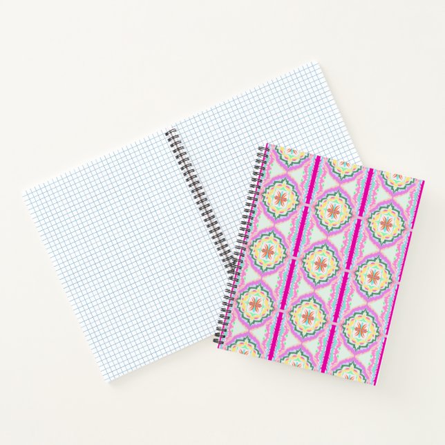 Chic Pink and Gold Geometric Floral Pattern Notebook (Inside)