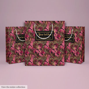 Chic pink and gold leopard watercolor gift bag