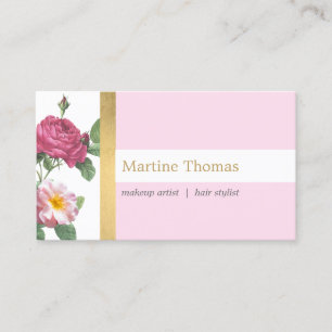 Chic Pink and Gold Vintage Floral Business Card