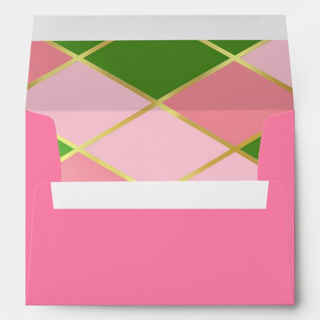 Chic Pink and Green Argyle Liner Christmas  Envelope (Back (Bottom))