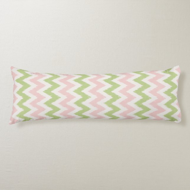 Chic pink and green geometric chevron pattern body cushion (Front)