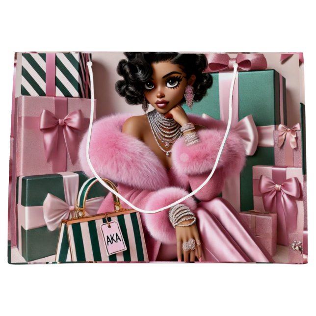 Chic Pink And Green Large Gift Bag (Front)