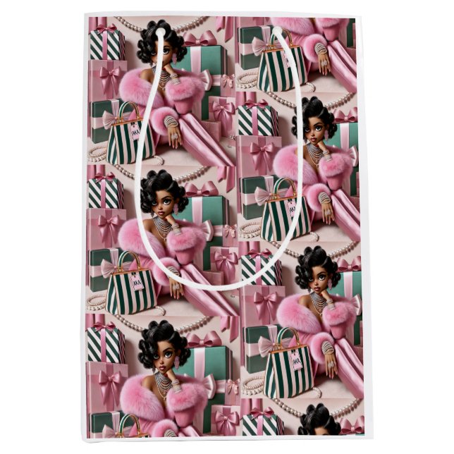 Chic Pink And Green Medium Gift Bag (Front)