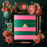 Chic Pink and Green Striped Planner<br><div class="desc">Elegant Customisable Monogrammed Planner Embrace sophistication with this stylish monogrammed notebook and planner, featuring a timeless pink and green striped design complemented by a luxurious gold leaf motif. This elegant planner is perfect for those who value organisation with a touch of personalisation. The customisable text and optional leaf design add...</div>