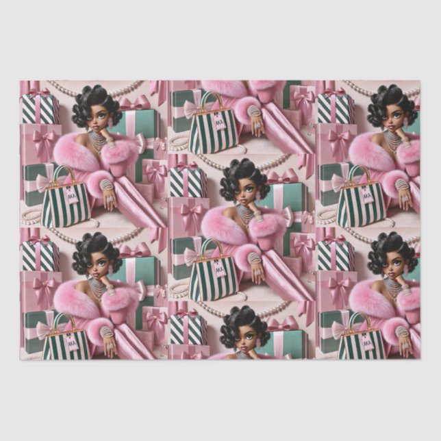 Chic Pink And Green Tissue Paper (Front)