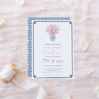 Chic Pink And Navy Blue Chinoiserie Vase Wedding