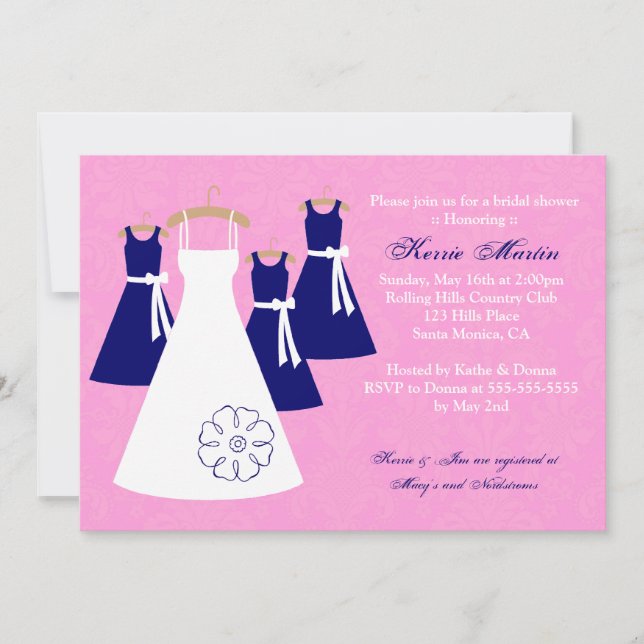 Chic Pink and Navy Bridal Shower Invitation (Front)