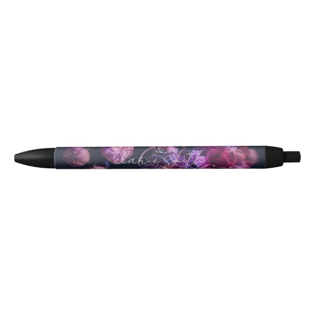 chic pink and purple flower with script monogram black ink pen (Front)