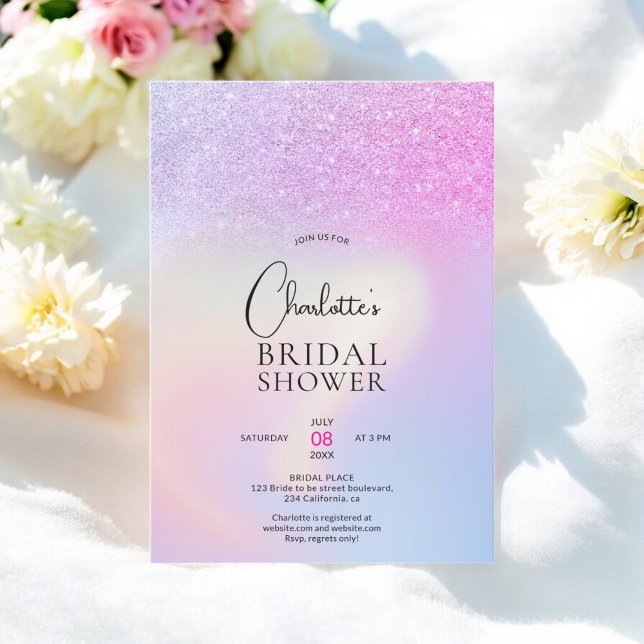 Chic Pink and Purple Glitter Ombre Bridal Shower  Invitation (Chic Pink and Purple Glitter Ombre Bridal Shower Invitation)