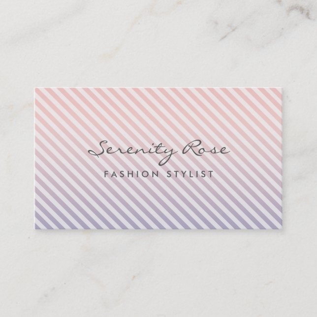 Chic Pink and Purple Ombre Stripes Fashion Design Business Card (Front)