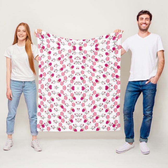 Chic pink and red Floral print seamless pattern Fleece Blanket (In Situ)