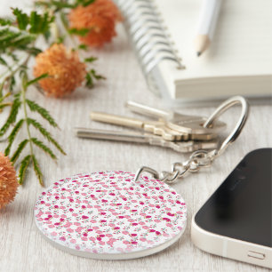 Chic pink and red Floral print seamless pattern Key Ring