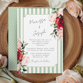 Chic Pink and Red Rose Watercolor Floral Wedding Invitation