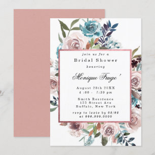 Chic Pink and Teal Peony Bridal Shower  Invitation