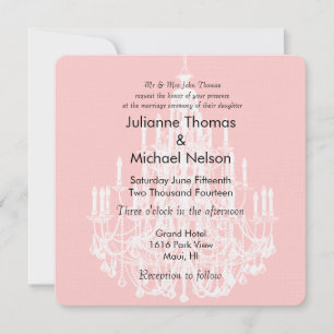 Chic Pink and White Chandelier Wedding Invitation