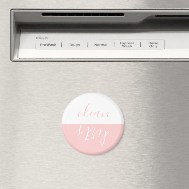 Chic Pink and White Clean Dirty Dishwasher Magnet (In Situ (Dishwasher))