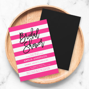 Chic Pink and White Stripes Black Bridal Shower Invitation