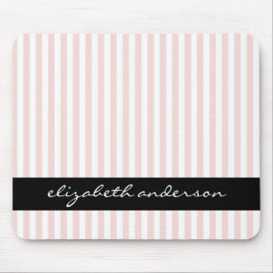 Chic Pink and White Stripes Mouse Mat