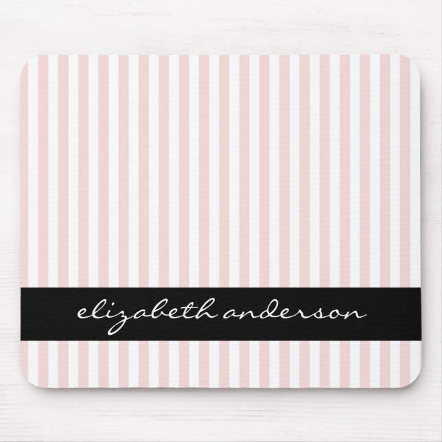 Chic Pink and White Stripes Mouse Mat (Front)