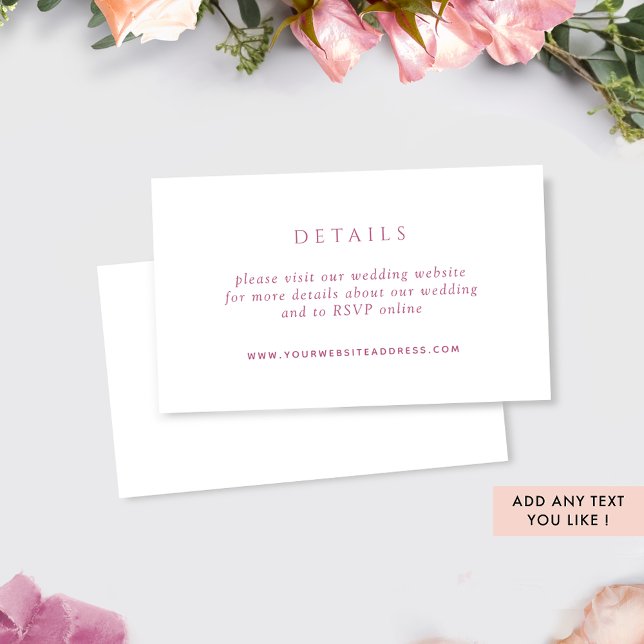 Chic Pink and White Wedding Details Website Enclosure Card (Creator Uploaded)