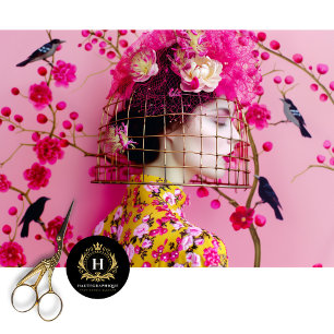 Chic Pink and Yellow Floral Birdcage Hat Decoupage Tissue Paper