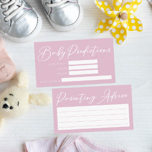Chic Pink Baby Shower Predictions Advice Enclosure Card