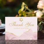 Chic Pink Bat Mitzvah Custom Gold Script Thank You Card<br><div class="desc">Chic pink and gold agate decorates the side of this modern Bat Mitzvah thank you card. Mazel Tov! Customise with your name under the Star of David. Perfect pretty cards for a chic,  stylish Jewish family celebrating a girl being called to the Torah.</div>