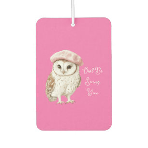 Chic Pink Beret Brown White Owl Be Seeing You Car Air Freshener