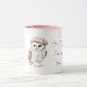 Chic Pink Beret Brown White Owl Be Seeing You Mug