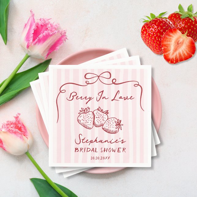 Chic Pink Berry In Love Bridal Shower Personalised Napkin (Creator Uploaded)