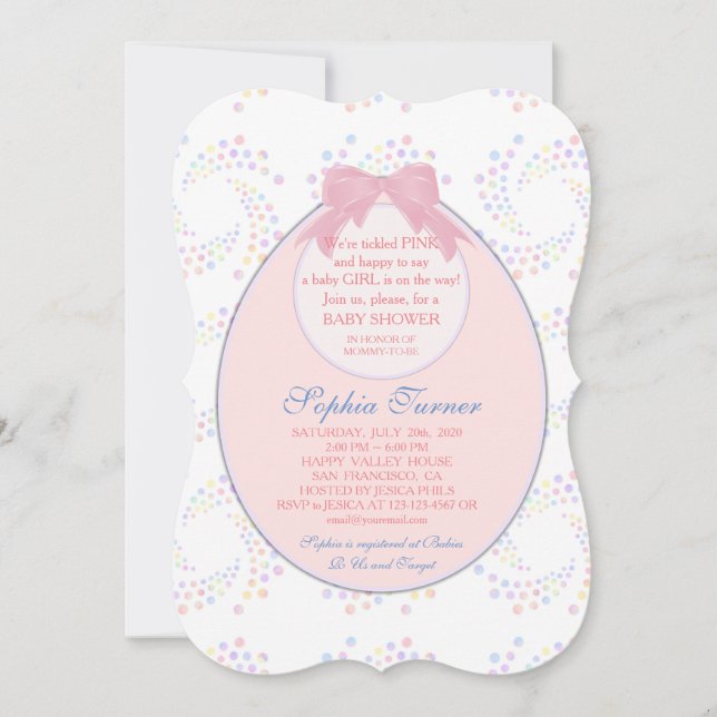 Chic Pink Bib Ribbon Girl BABY SHOWER Invite (Front)