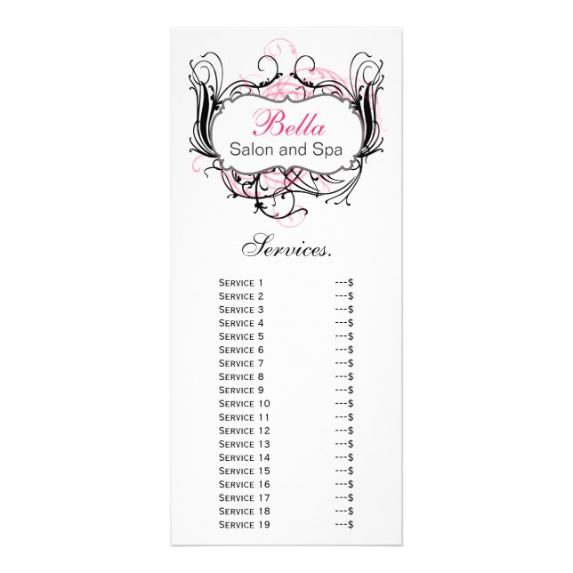 chic pink, black and white Services rack card (Front)