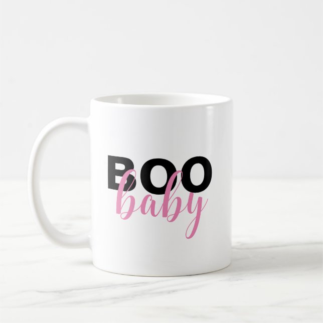 Chic Pink Black Boo Baby Quote Coffee Mug (Left)