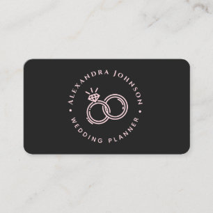 Chic Pink & Black Engagement Ring Logo Wedding     Business Card