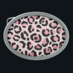 Chic Pink Black Leopard Print Belt Buckle<br><div class="desc">Chic belt buckle with a trendy leopard print in pink and black on a blush pink backdrop.</div>