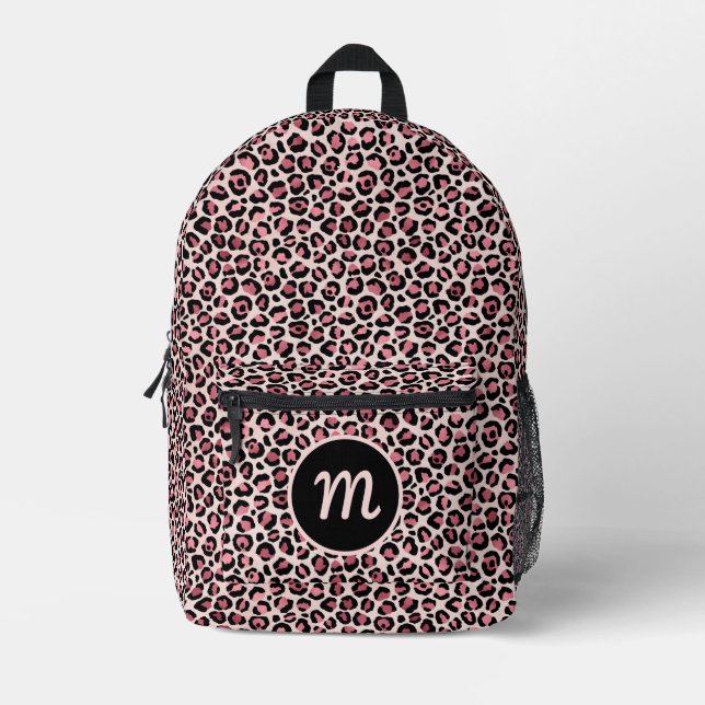Chic Pink Black Leopard Print Cut Sew Backpack (Front)