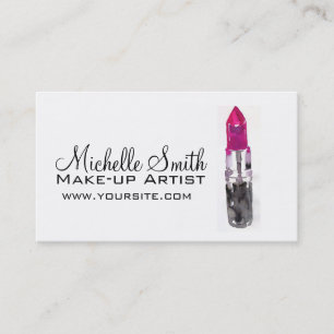 Chic pink black silver watercolor lipstick Makeup  Business Card