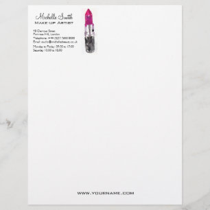 Chic pink black silver watercolor lipstick Makeup Customised Letterhead