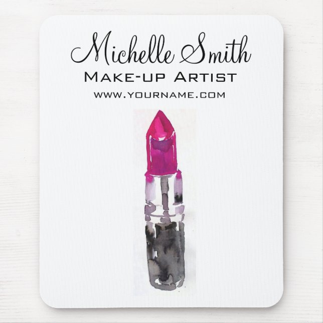 Chic pink black silver watercolor lipstick Makeup  Mouse Mat (Front)