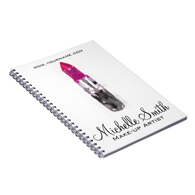 Chic pink black silver watercolor lipstick Makeup  Notebook (Right Side)