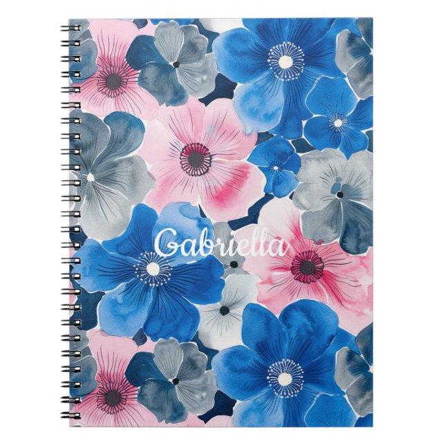 Chic Pink Blue Floral   Notebook (Front)