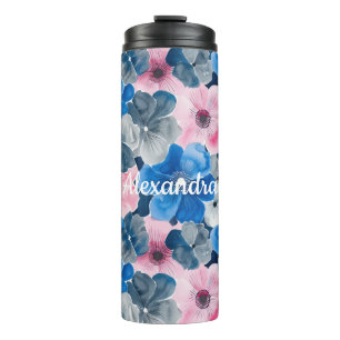 Chic Pink Blue Floral  Thermal Tumbler