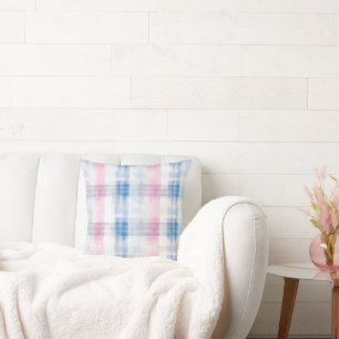 Chic Pink Blue Stripes Cushion